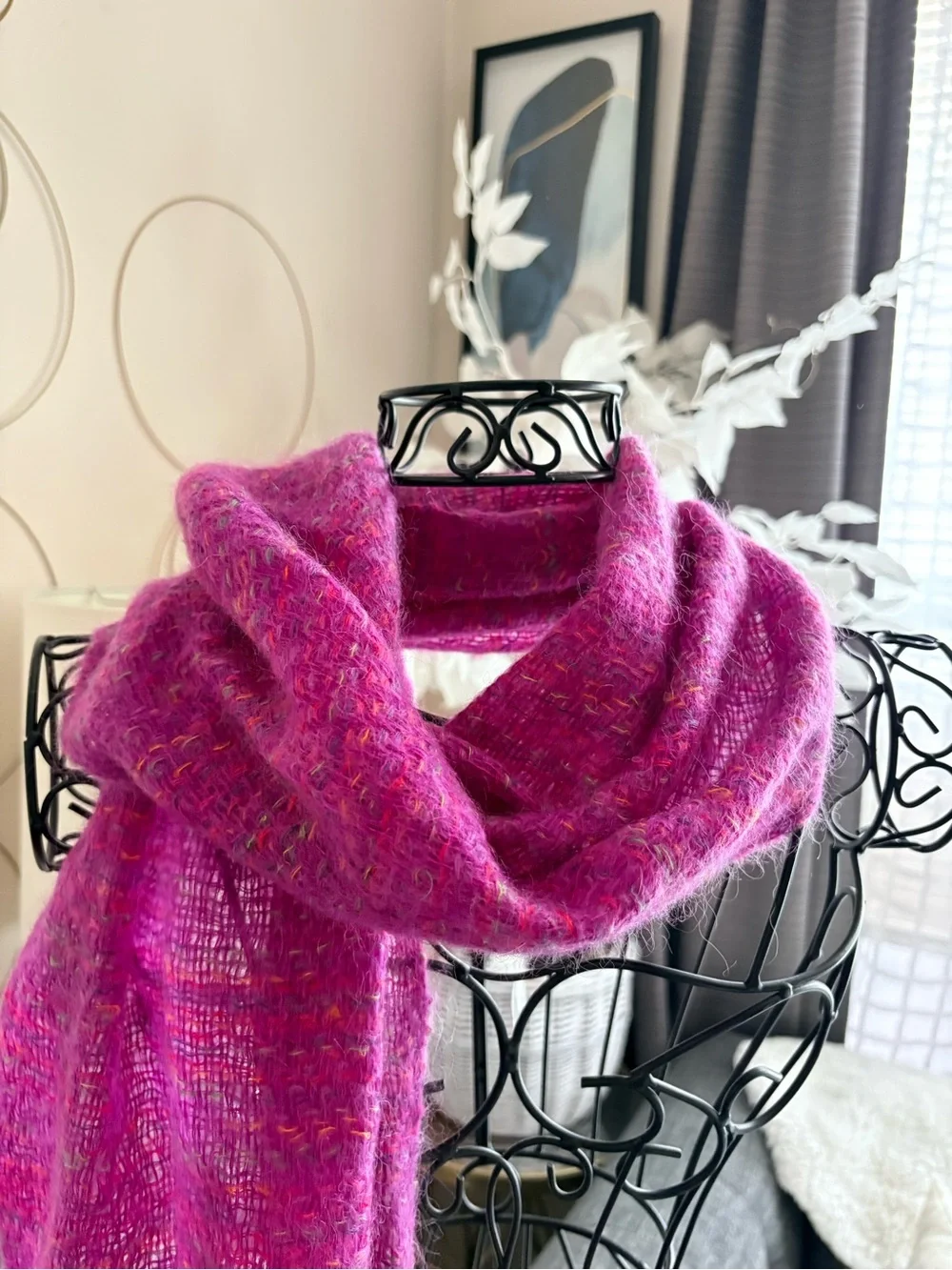 Pink Multicolor Wool Tweed Scarf